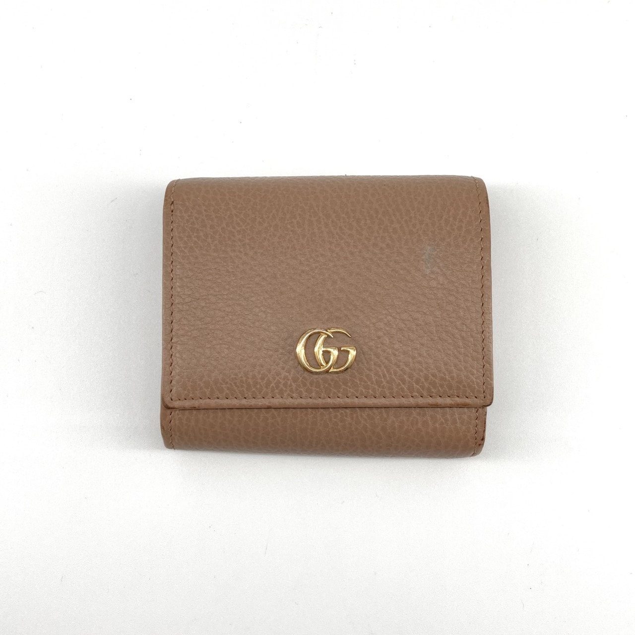 GUCCI(グッチ) GGマーモント レザー ゴールド金具 598587 二つ折り財布 ベージュ×ゴールド