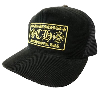 CHROME HEARTS クロムハーツ(原本無) 帽子 Hollywood Corduroy Trucker Hat ハリウッド コーデュロイ トラッカーハット メッシュ キャップ クロスボール 帽子 ブラック系【中古】