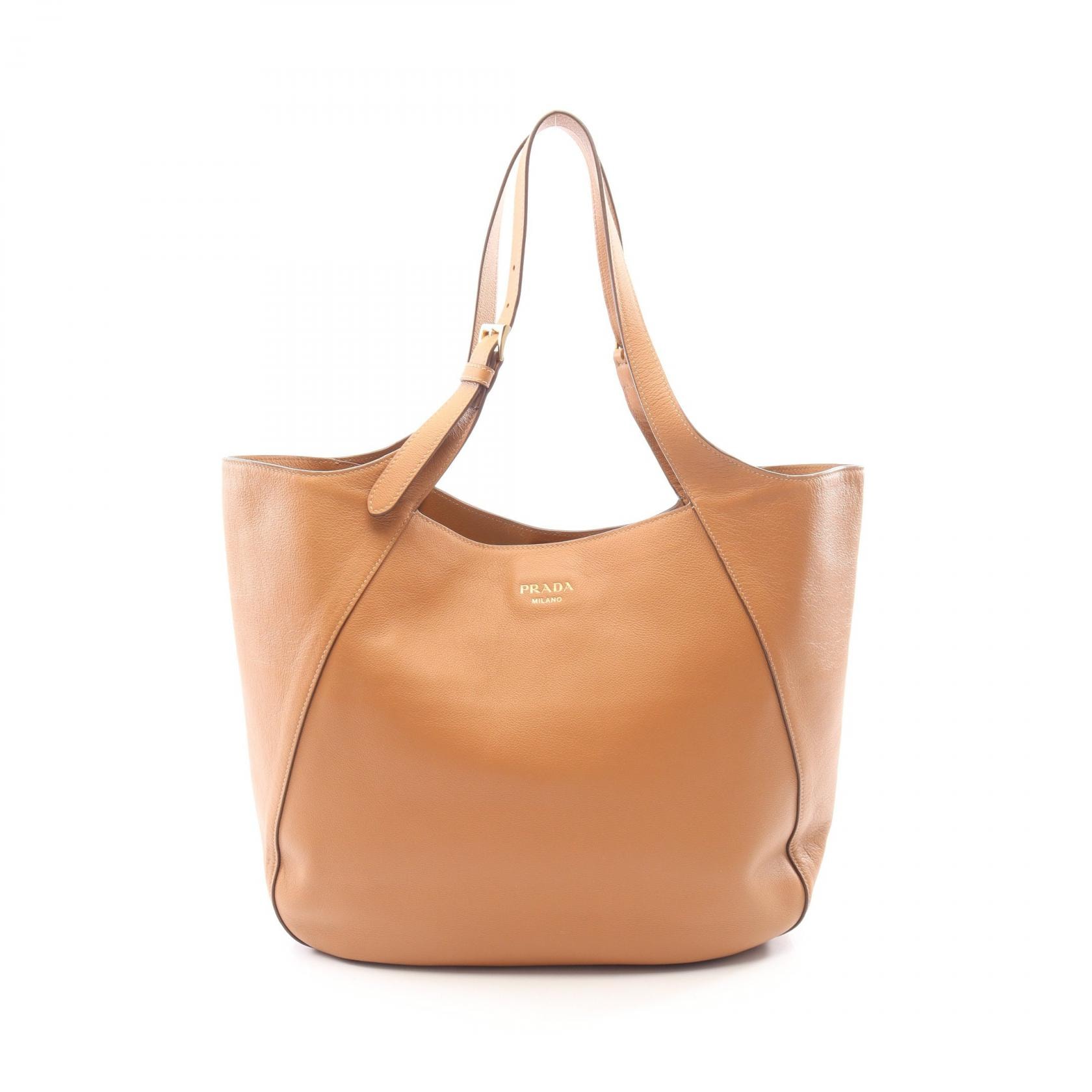 プラダ PRADA ロゴ トートバッグ バッグ レザー レディース ブラウン系 【中古】