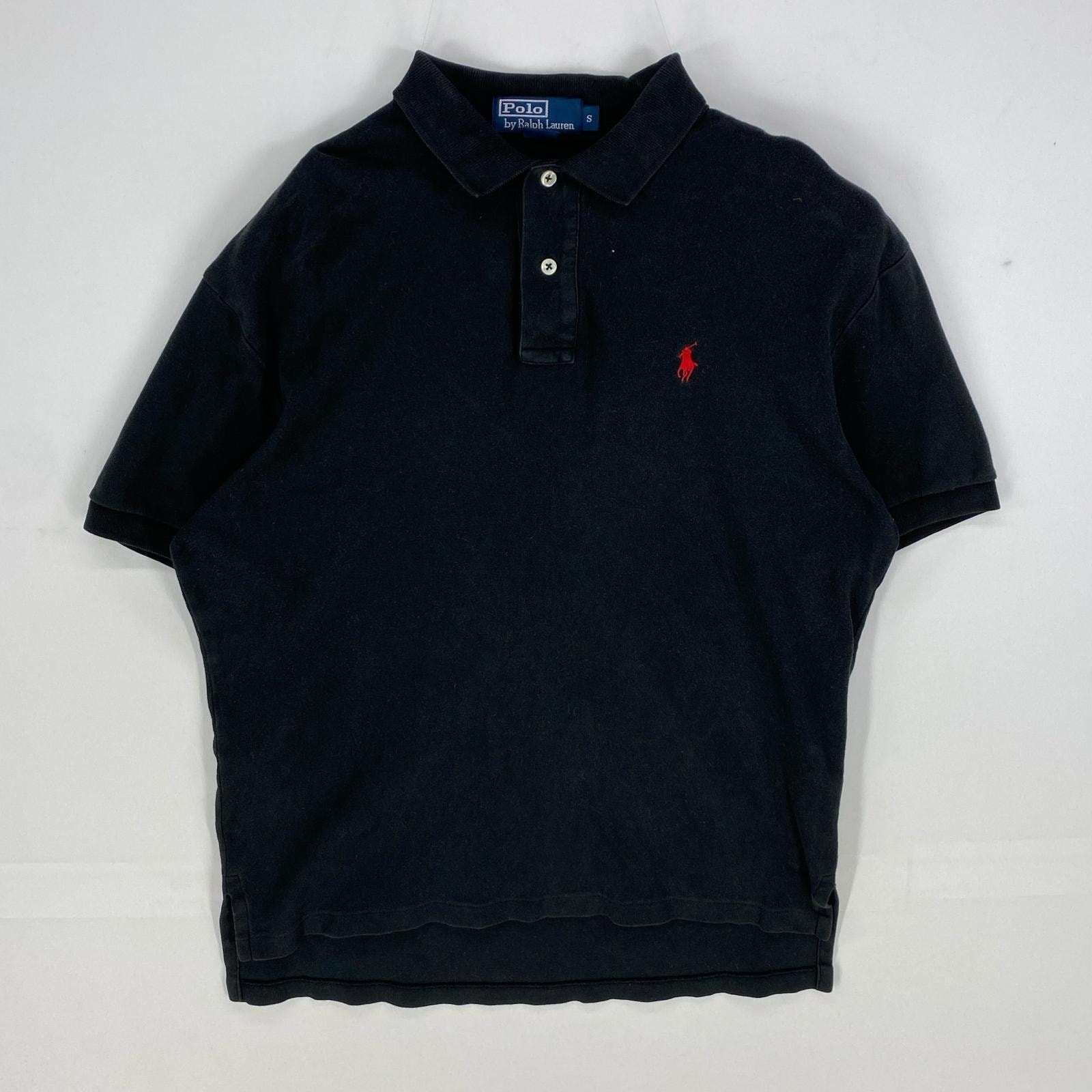 古着 ポロバイラルフローレン Polo by Ralph Lauren 半袖シャツ ワンポイント刺繍 ポロシャツ ロゴ S ブラック系 メンズ
