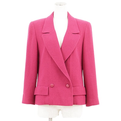 CHANEL シャネル ヴィンテージジャケット サイズ 38 レディース 98A P11569 ダブルブレスト ストレッチ COCOマーク ロゴボタン アウター ピンク系 桃色 フランス製 カール・ラガーフェルド期
