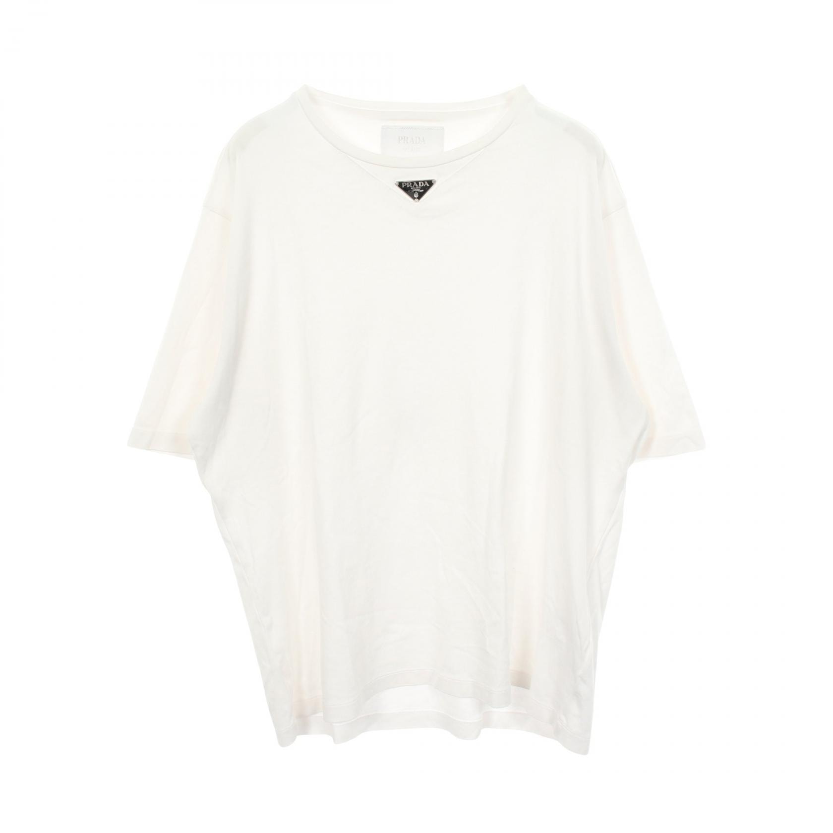 プラダ PRADA トライアングルロゴ 半袖Tシャツ 衣料品 トップス コットン メンズ ホワイト系 UJN861 【中古】