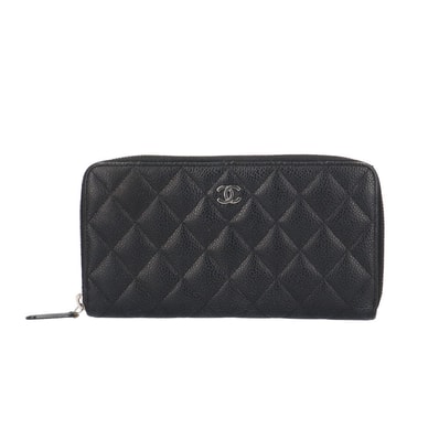 シャネル クラシックロングジップウォレット マトラッセ 長財布 キャビアスキン AP0242 レディース CHANEL 中古
