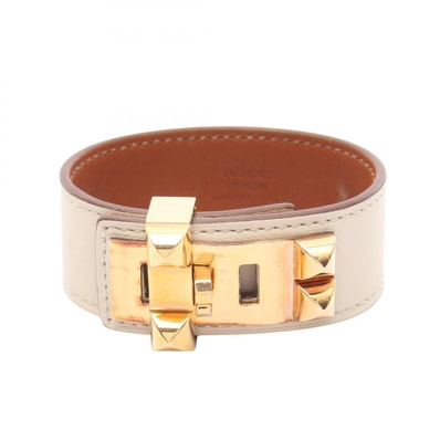 エルメス HERMES コリエドシアン24 バングル アクセサリー GP(ゴールドメッキ) レザー ゴールド レディース アイボリー系 / ゴールド系 【中古】