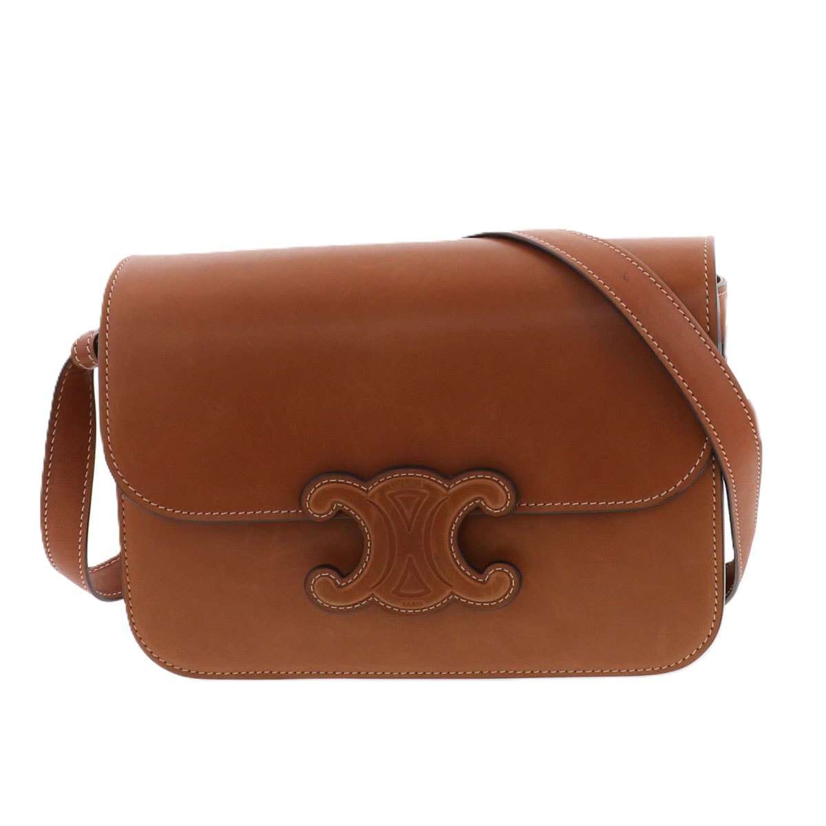 【値下げ】CELINE セリーヌ ミディアム キュイル トリオンフ ショルダーバッグ ショルダーバッグ 199223BFN レザー ブラウン  レディース【中古】