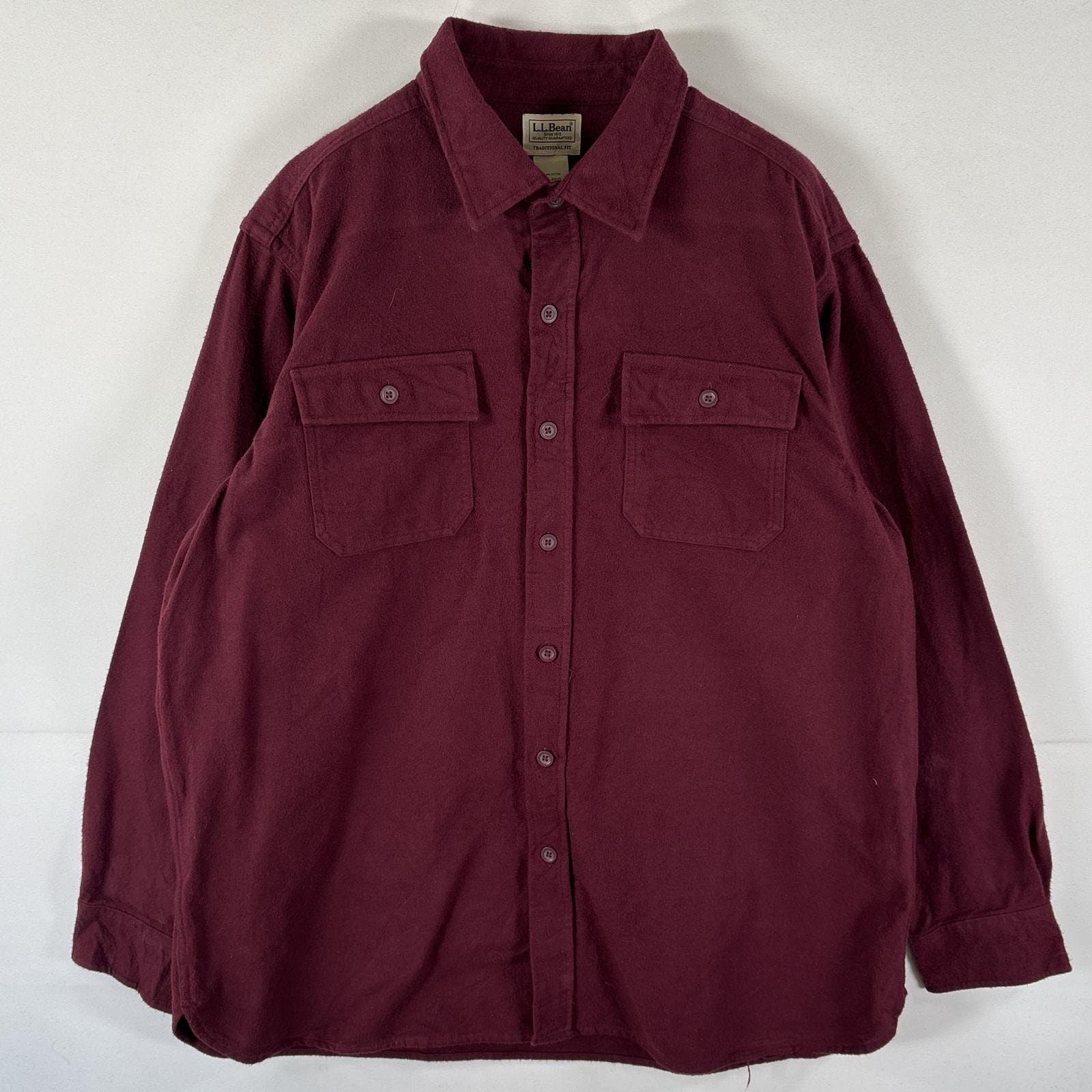 古着 00’s/00年代 エルエルビーン L.L.Bean 長袖 シャモアシャツ ボタンダウンシャツ アウトドア ポケット XL バーガンディ 無地 メンズ