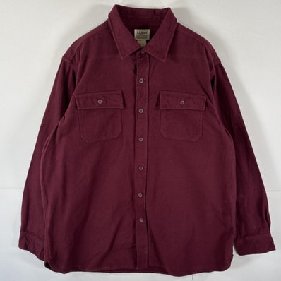 古着 00’s/00年代 エルエルビーン L.L.Bean 長袖 シャモアシャツ ボタンダウンシャツ アウトドア ポケット XL バーガンディ 無地 メンズ