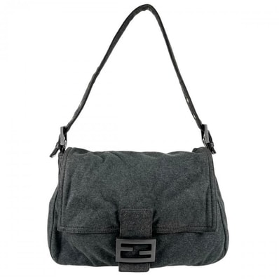 FENDI フェンディ ショルダーバッグ マンマバゲット ワンショルダー 肩掛け 26325 コットンジャージー グレー ブラック×シルバー金具 レディース【中古品】