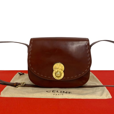 CELINE セリーヌ スターボール サークルロゴ 金具 レザー ショルダーバッグ ワインレッド
28258
