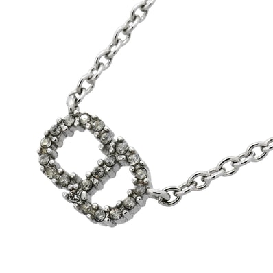 ★SALE【6jgb0104-k】クリスチャンディオール ネックレス CDロゴ メタル ラインストーン シルバー【中古】レディース