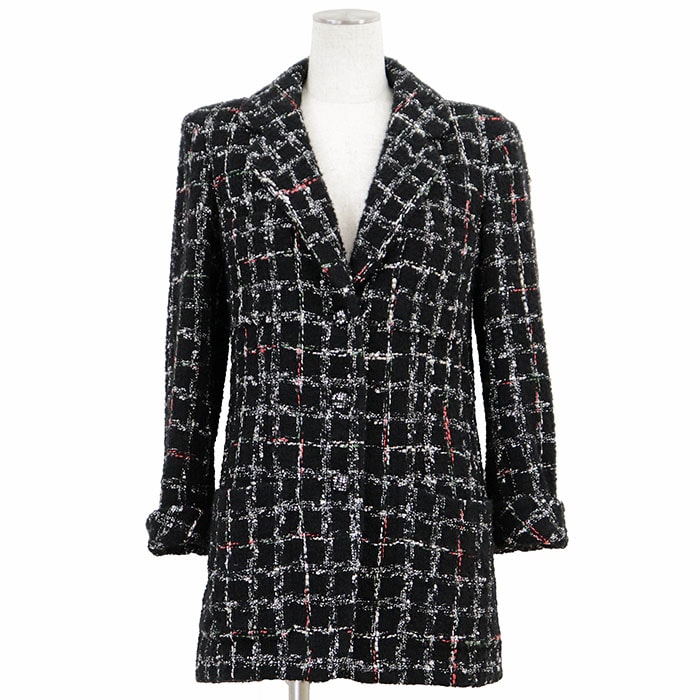 【新品同様】CHANEL シャネル ジャケット ツイード アルパカブレンド サイズ 34 レディース P73609 2022AW COCOマーク ロゴ ボタン 3B アウター ブラックネイビー 黒 紺 フランス製 ヴィルジニー・ヴィアール期