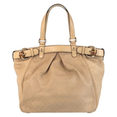美品 GUCCI グッチ バンブー ディアマンテ ベージュ ゴールド金具 キャンバス レザー/ ショルダーバッグ トートバッグ 600951 【中古】