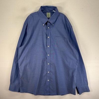 古着 ブルックスブラザーズ Brooks Brothers 長袖シャツ ボタンダウン 胸ポケット L ブルー系 無地 メンズ