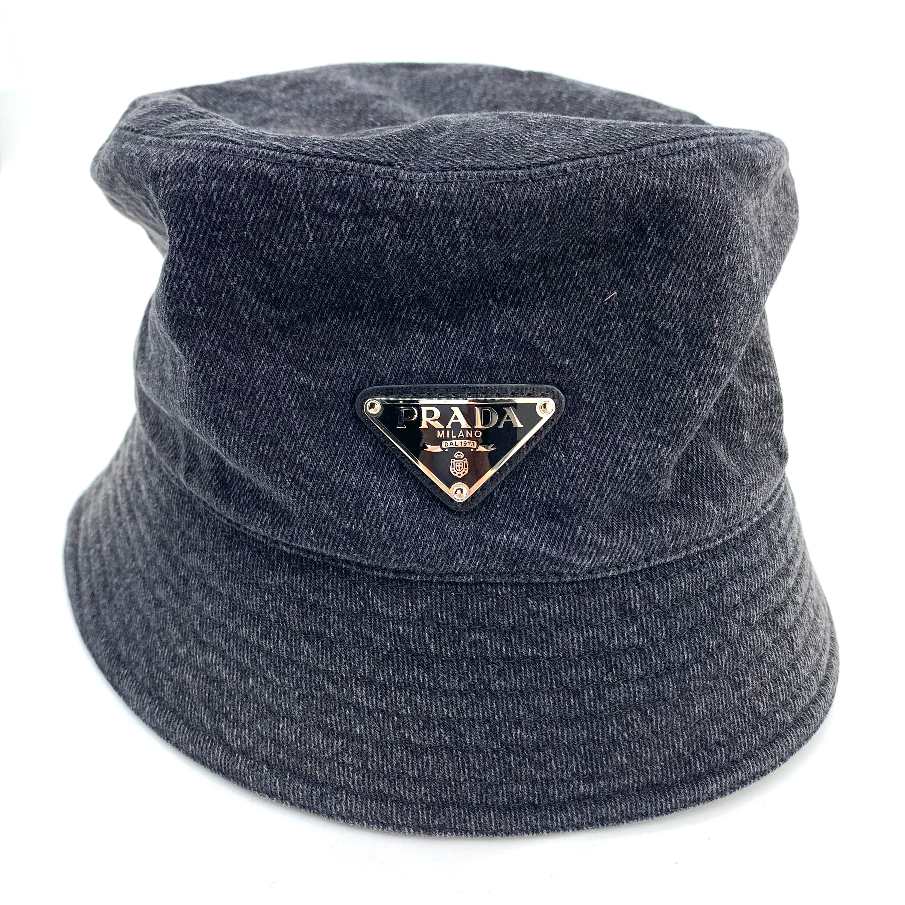PRADA Triangle Logo Denim Bucket Hat "Black"