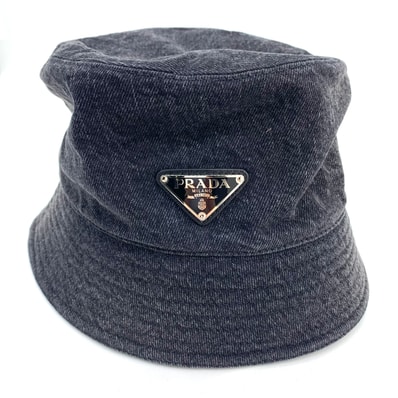 PRADA Triangle Logo Denim Bucket Hat "Black"