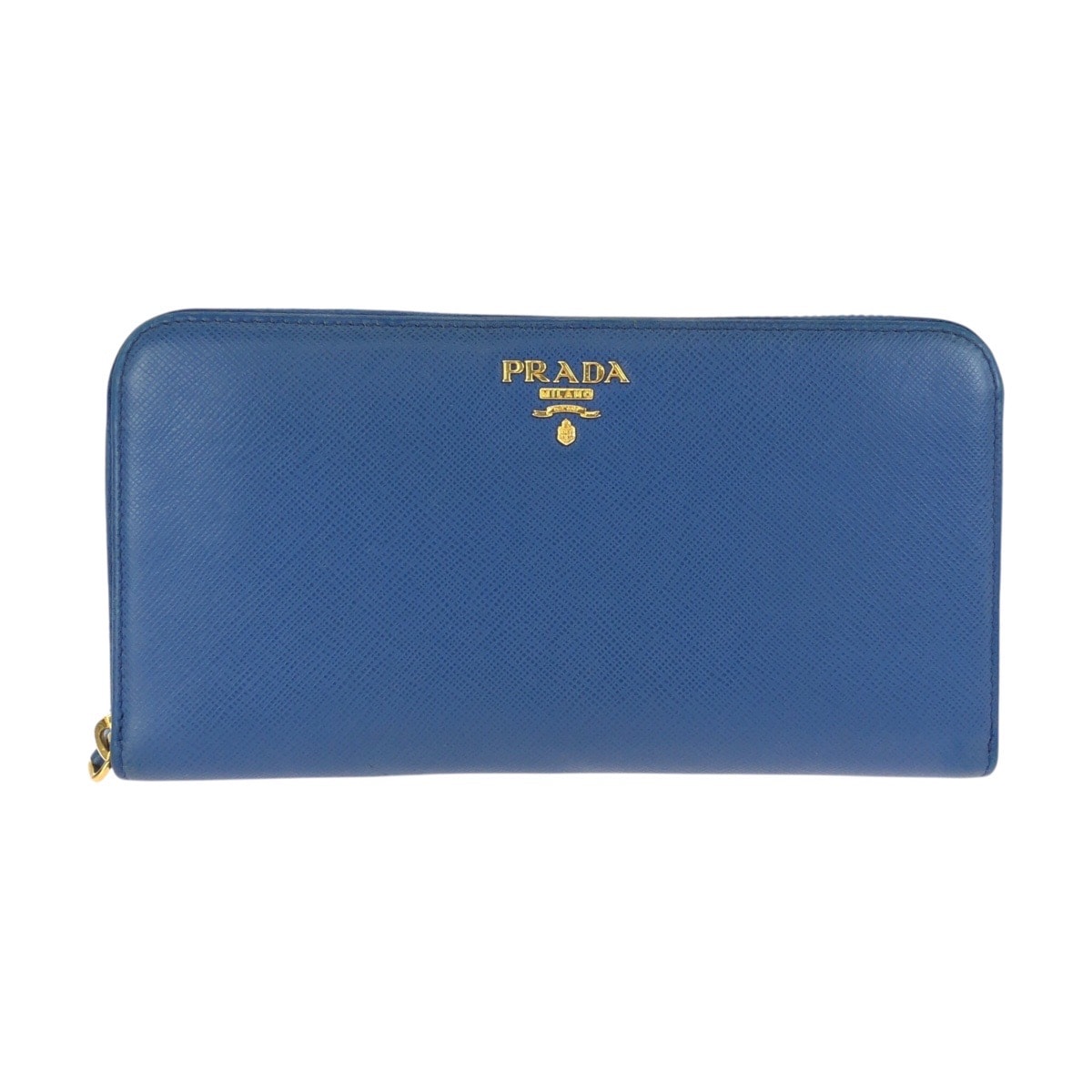 美品 PRADA プラダ サフィアーノ ラウンドファスナー ブルー ゴールド金具 レザー 長財布 ロングウォレット 602459 【中古】