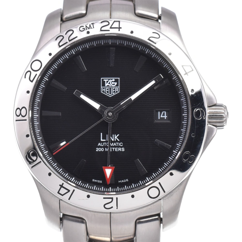 タグホイヤー TAG HEUER WJF2116.BA0570 リンク GMT デイト ブラック 自動巻き メンズ 美品 保証書付き 腕時計 J#150337