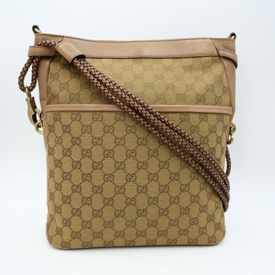 GUCCI(グッチ)GGキャンバス ショルダーバッグ ヴィンテージ GG柄 ベージュ キャンバス レザー 編み込みストラップ レディース 109097 2123【中古】
