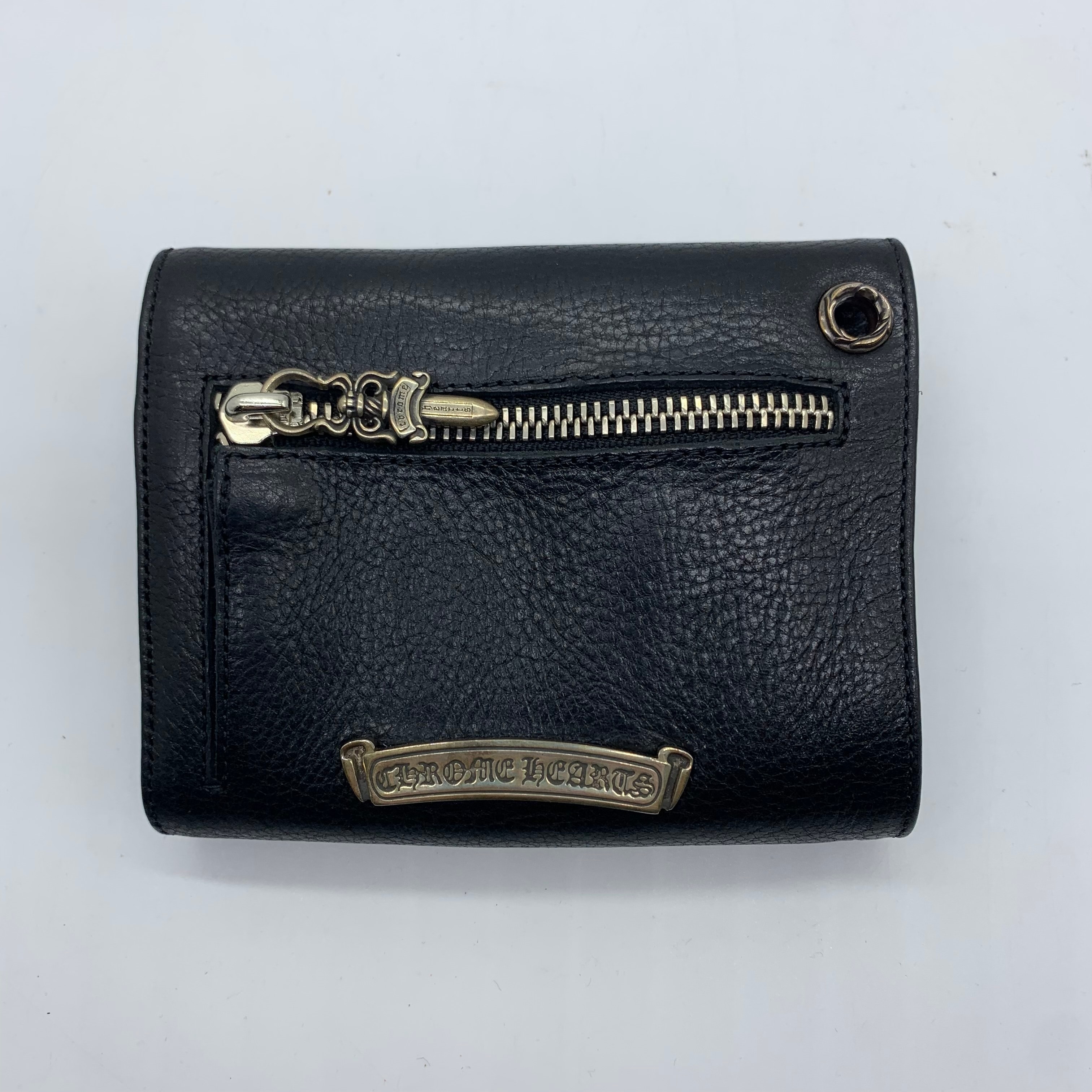 Chrome Hearts Wave Mini Cross Ball Button Leather Wallet "Black/Silver"