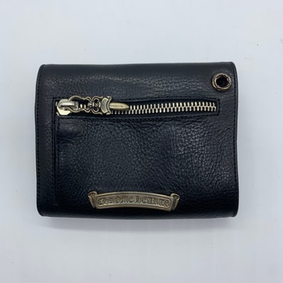 Chrome Hearts Wave Mini Cross Ball Button Leather Wallet "Black/Silver"