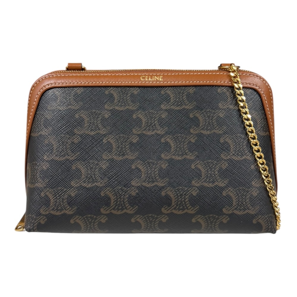 セリーヌ トリオンフ ショルダーバッグ コーティングキャンバス 10E382CBX.04LU ブラウン レディース CELINE 中古