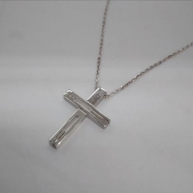 GUCCI G Motif Cross Necklace "Silver"