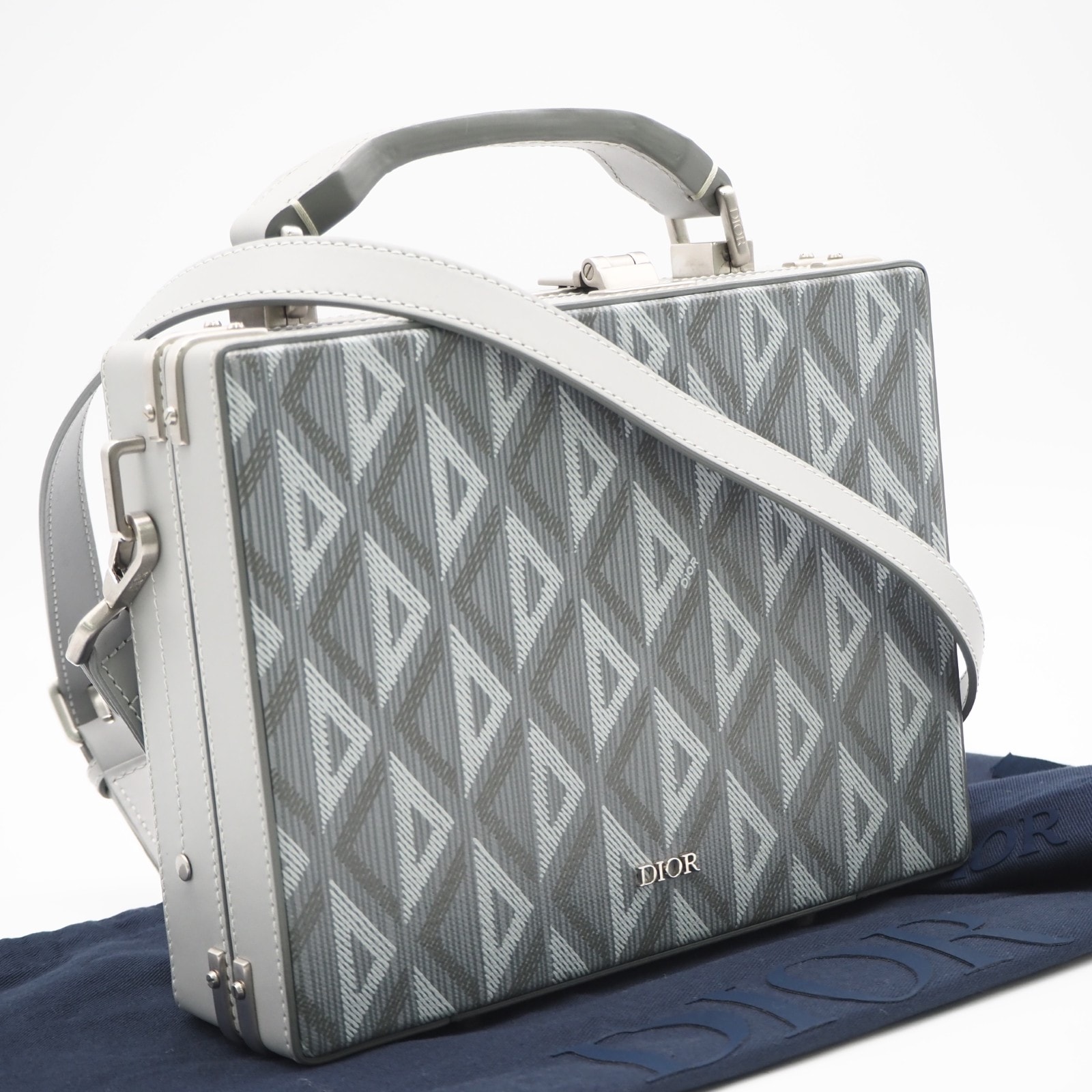 美品 Dior ディオール レザー CDダイヤモンド ロックケース 1LXBR163CDP_H43E 2wayハンドバッグ グレー レザー レディース