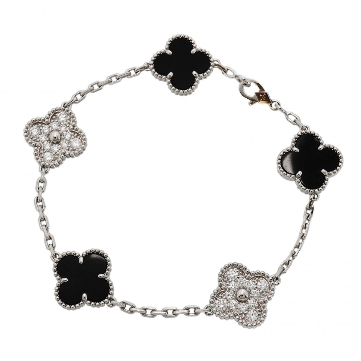 【6jdb0415-31】ヴァンクリーフ&アーペル ブレスレット ヴィンテージ アルハンブラ K18WG ホワイトゴールド ダイヤモンド オニキス ブラック【中古】レディース