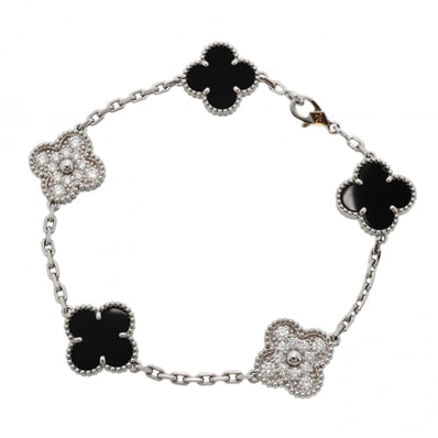 【6jdb0415-31】ヴァンクリーフ&アーペル ブレスレット ヴィンテージ アルハンブラ K18WG ホワイトゴールド ダイヤモンド オニキス ブラック【中古】レディース