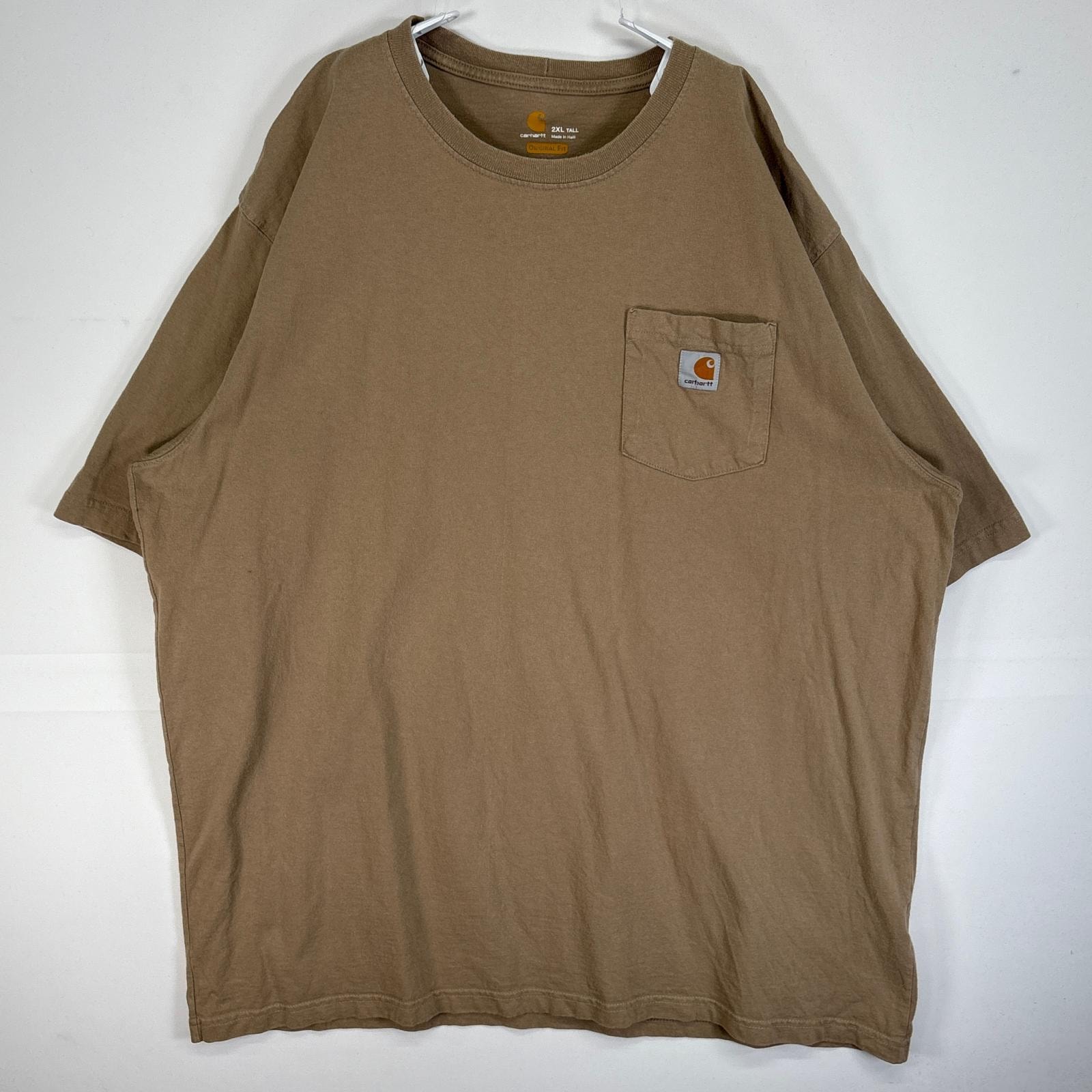 古着 カーハート Carhartt 半袖Tシャツ 大きいサイズ 肉厚 ワンポイント ロゴ 2XL ベージュ系 無地 メンズ