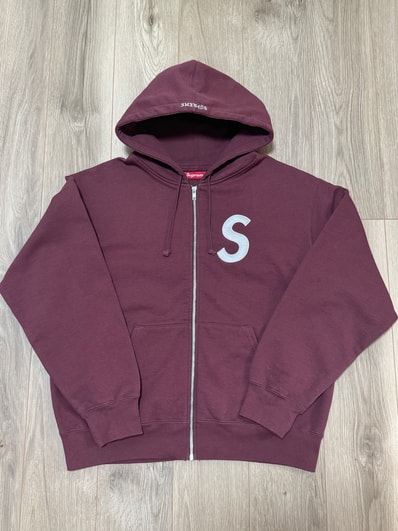 Supreme S Logo Zip Up Hooded Sweatshirt "Maroon"