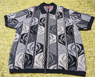 Supreme Abstract Textured Zip Up Polo "Black"