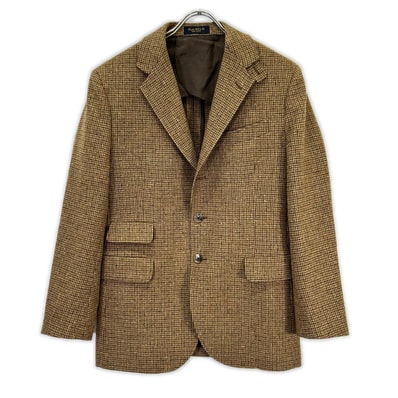 ダブルアールエル 25AW 782974004001 イタリア製 ブラウン ウール100 センターベント チェック柄 3Bブレザージャケット 36S