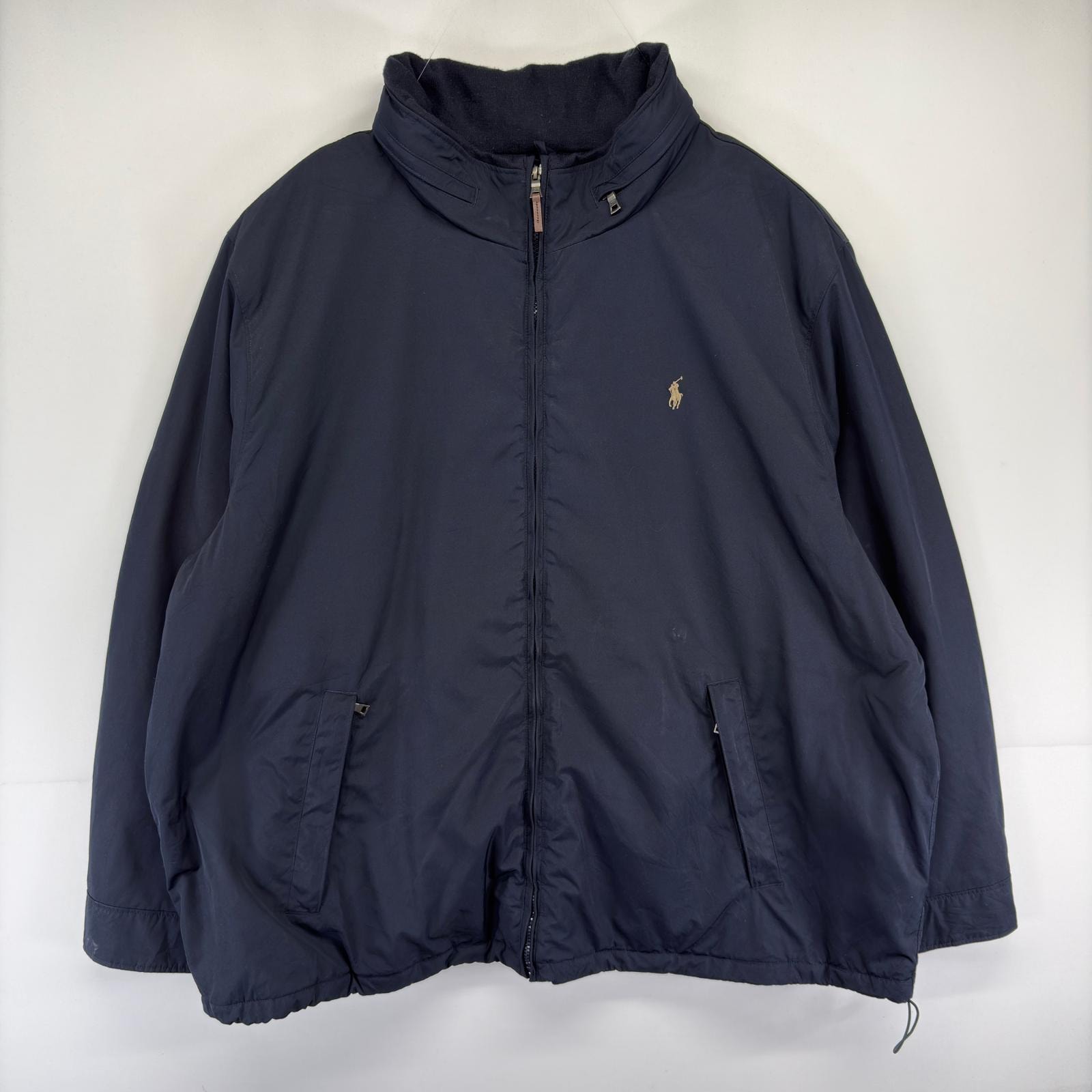 古着 ポロ・ラルフローレン POLO RALPH LAUREN ジャケット 中綿 フリースライナー 大きいサイズ フルジップ 4XL  ネイビー系 メンズ