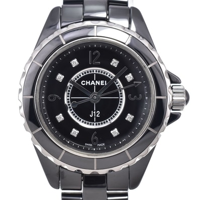 シャネル CHANEL H2685 J12 8Pダイヤモンド ブラック クォーツ レディース 美品 箱・保証書付き 腕時計 J#150374