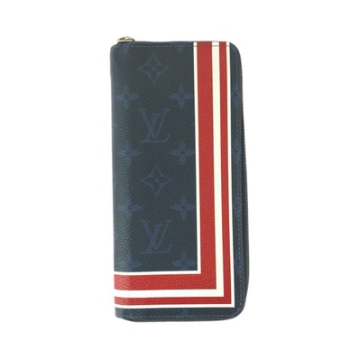 美品 LOUIS VUITTON ルイヴィトン モノグラム コバルト ヴェルティカル ストライプ ネイビー レッド シルバー金具 PVC 長財布 ラウンドファスナー 601436 【中古】