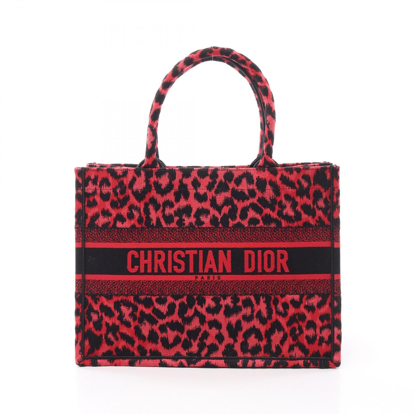 ディオール Dior BOOK TOTE ブックトート ミディアム レオパード トートバッグ バッグ キャンバス レディース レッド系 / ブラック系 【中古】