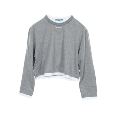 プラダ PRADA トライアングル 長袖Tシャツ 衣料品 トップス コットン レディース グレー系 / ホワイト系 【中古】