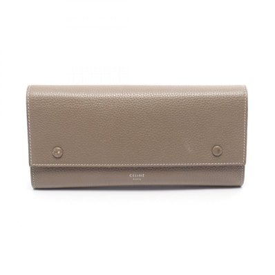 セリーヌ CELINE ラージ フラップ マルチファンクション 二つ折り長財布 財布 レザー レディース グレー系 / イエロー系 101673AFE 【中古】