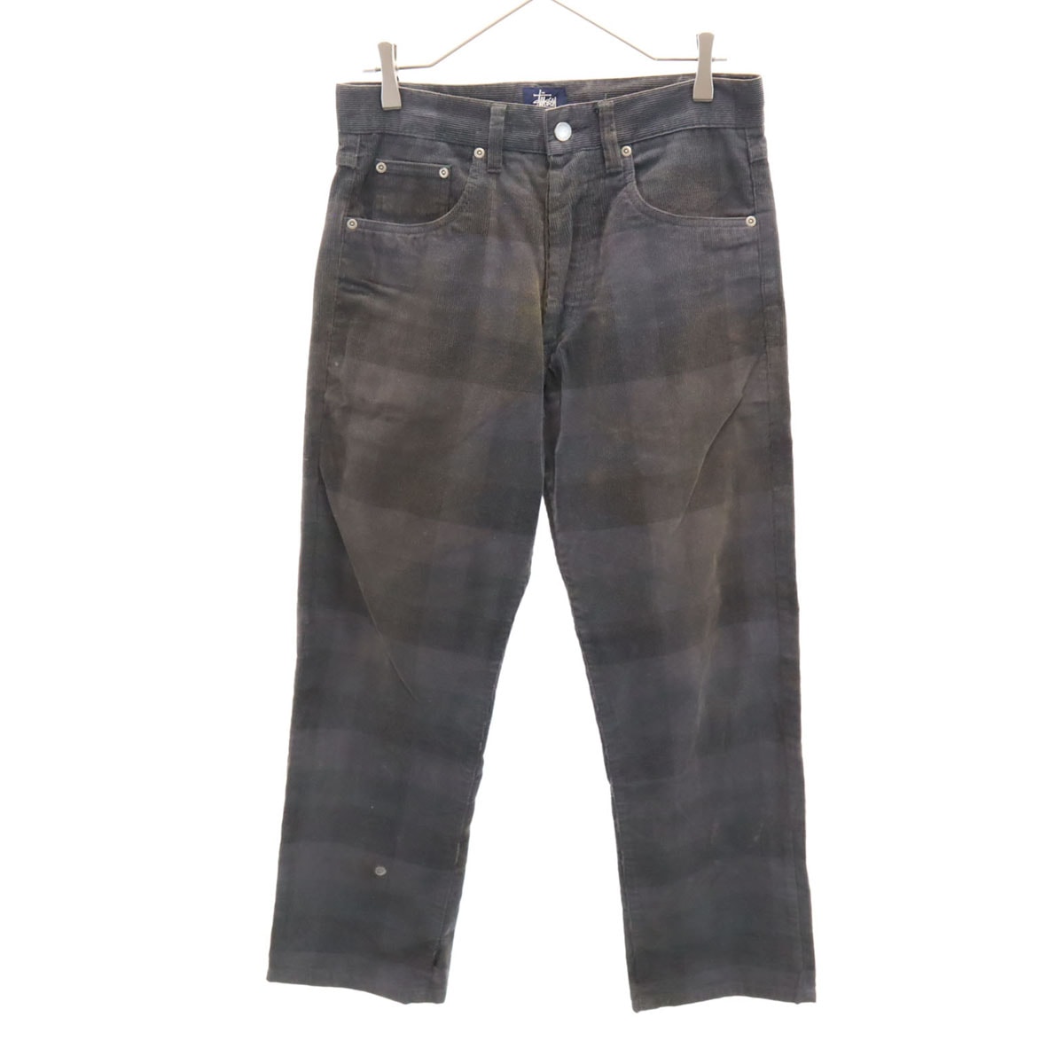 STUSSY ステューシー 00s オールド チェック柄 コーデュロイパンツ W30 チャコールグレー