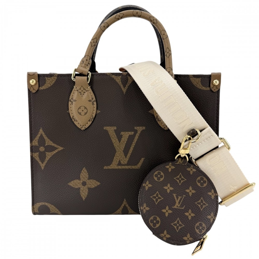 LOUIS VUITTON ルイヴィトン 2WAY モノグラムリバース オンザゴーPM ハンドバッグ ショルダーバッグ 肩掛け 斜め掛け 鞄 かばん M46373    ブラウン 茶 ゴールド金具 レディース 美品【中古品】