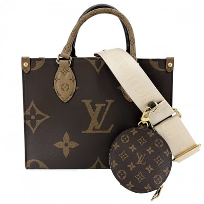 LOUIS VUITTON ルイヴィトン 2WAY モノグラムリバース オンザゴーPM ハンドバッグ ショルダーバッグ 肩掛け 斜め掛け 鞄 かばん M46373 ブラウン 茶 ゴールド金具 レディース 美品【中古品】