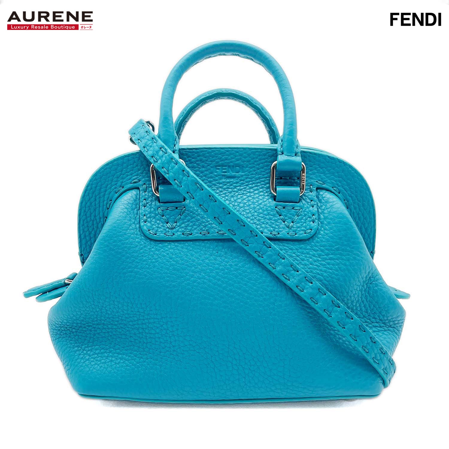 FENDI フェンディ セレリア ミニ アデーレ 2WAY ショルダーバッグ
 ステッチ ダレスバッグ レザー ブルー レディース
 【中古】