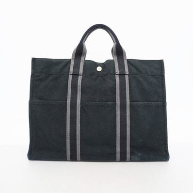 【6ge5424-k】エルメス トートバッグ フールトゥMM キャンバス ブラック シルバー金具【中古】メンズ レディース ユニセックス