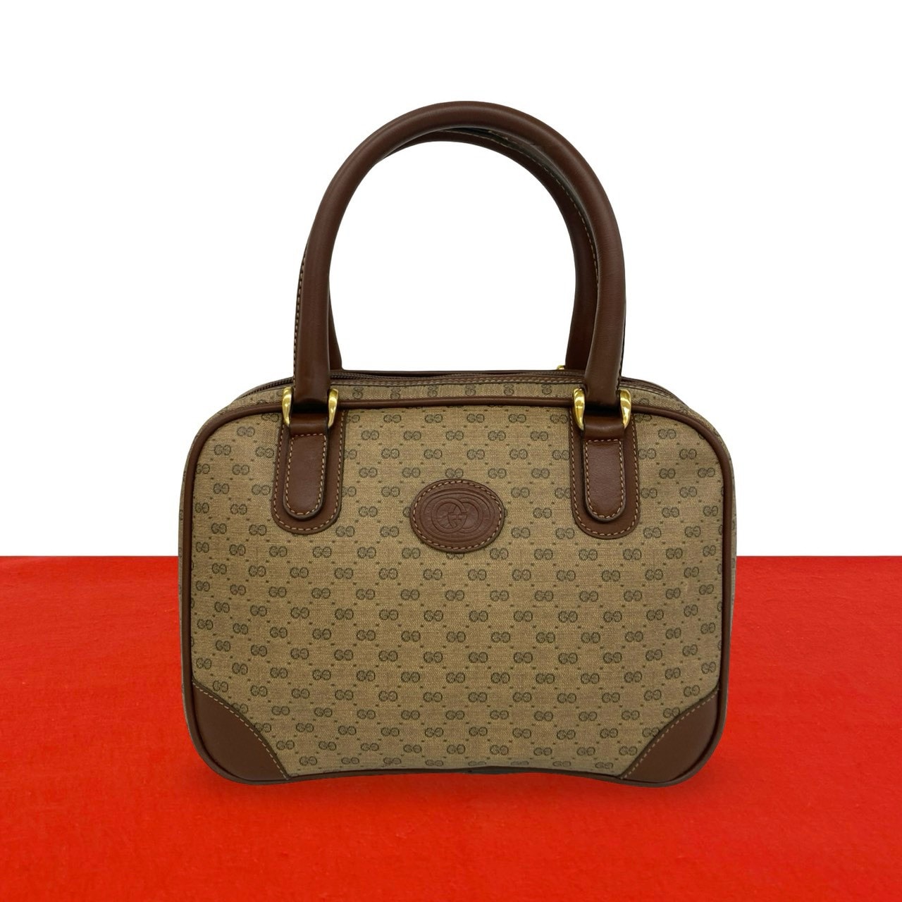 GUCCI グッチ マイクロGG ロゴ レザー PVC ハンドバッグ ブラウン
 07135