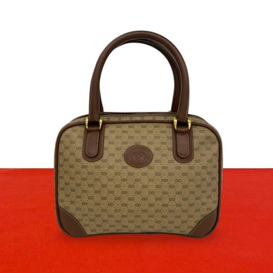 GUCCI グッチ マイクロGG ロゴ レザー PVC ハンドバッグ ブラウン
07135