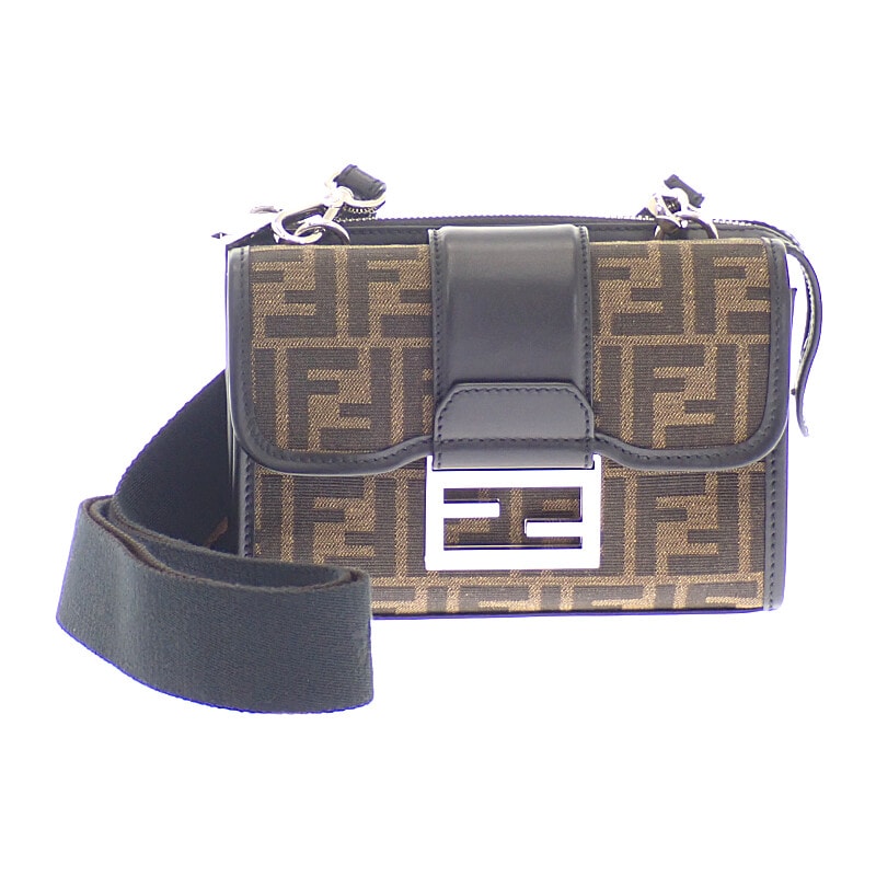 フェンディ FENDI バゲット ダブル 7VA649ALWKF0L3T ショルダーバッグ レザー FFジャガード ブラウン ブラック シルバー金具 レディース【中古】【Aランク】