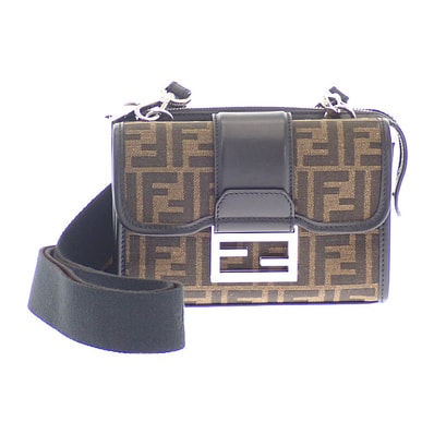フェンディ FENDI バゲット ダブル 7VA649ALWKF0L3T ショルダーバッグ レザー FFジャガード ブラウン ブラック シルバー金具 レディース【中古】【Aランク】