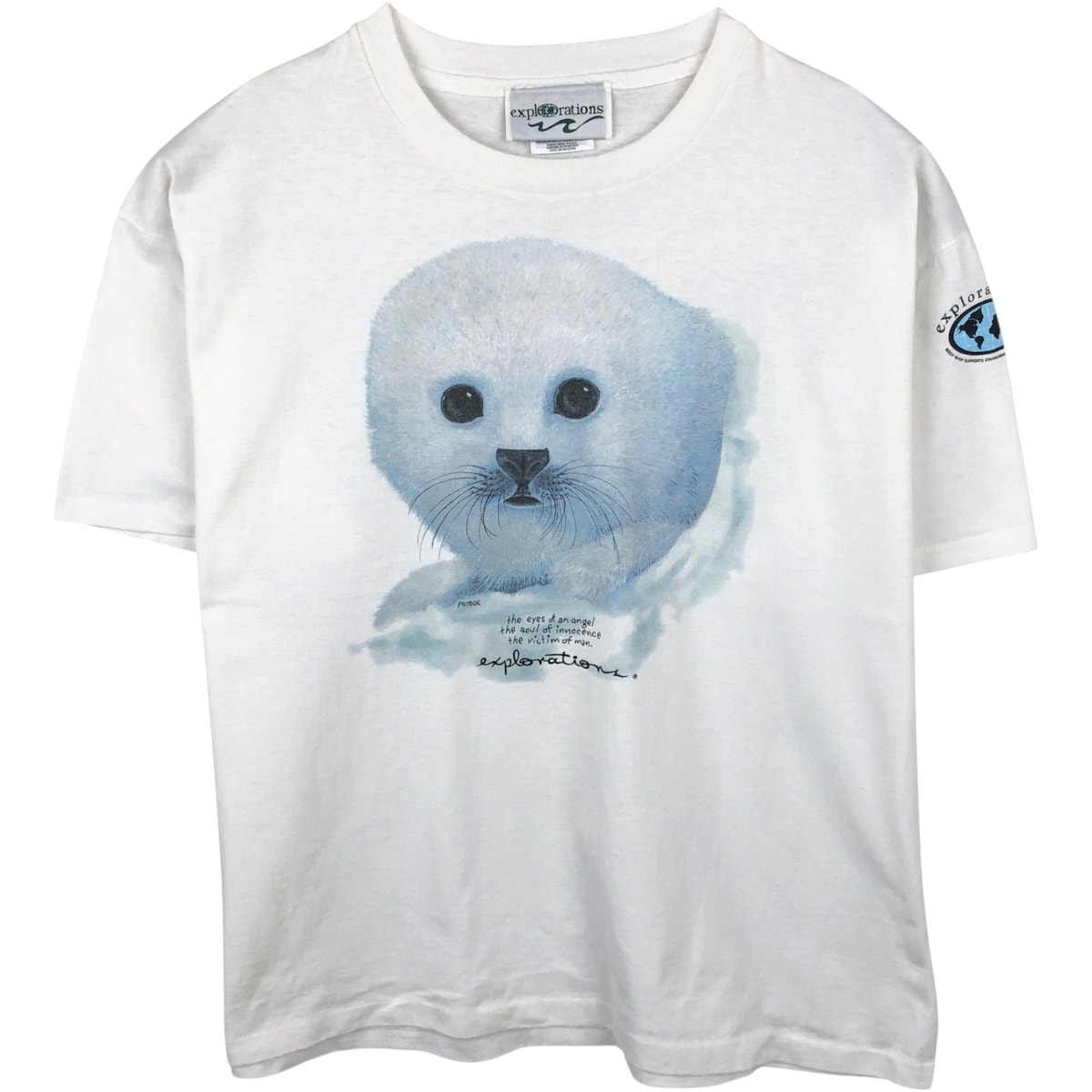 古着 90年代 ヘインズ Hanes EXPLORATIONS アザラシ柄 アニマルTシャツ メンズXL相当 ヴィンテージ/eaa648767