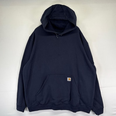 古着 カーハート Carhartt パーカー プルオーバー ワンポイントロゴ 大きいサイズ オリジナルフィット 2XL ネイビー系 メンズ